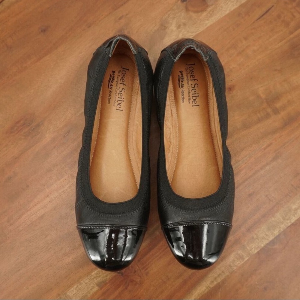 Josef Seibel Black Patent Toe Flats size 38